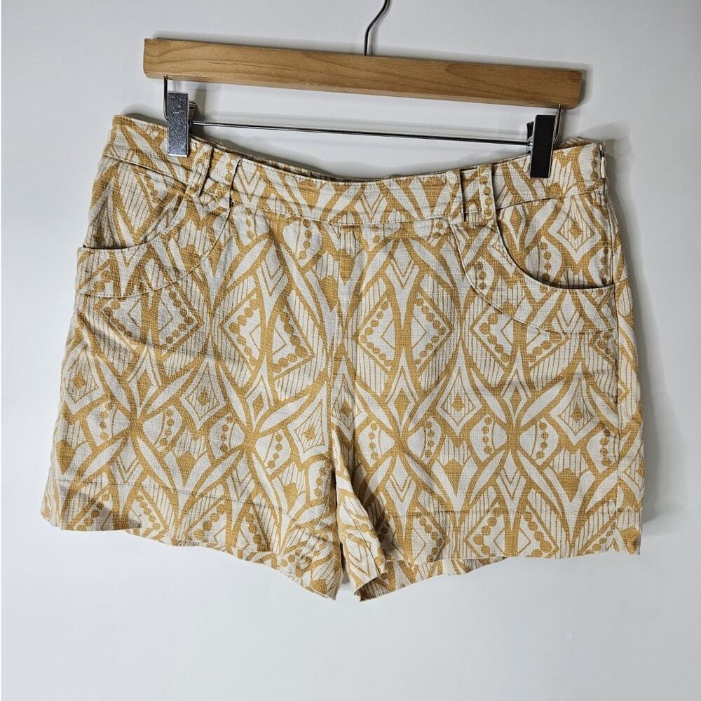 Anthropologie Elevenses Shorts Womens Size 8 Tiled Tide Natural Motif - Picture 2 of 5
